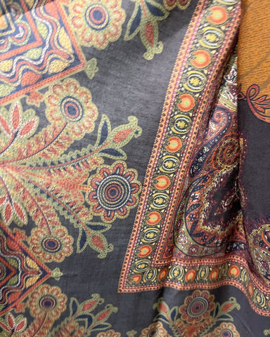 RAFIA Designer Mustard Embroidered Linen Suit