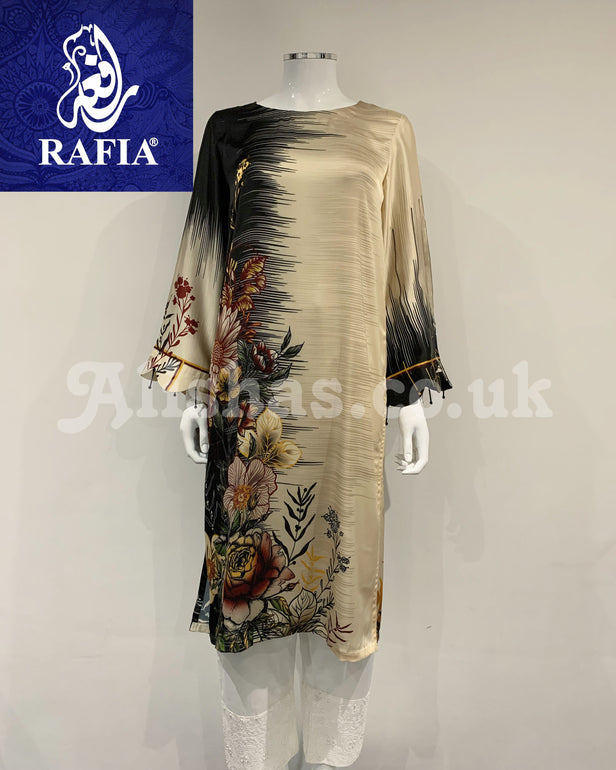 RAFIA Designer Gold Petal Contrast Digital Print Premium Silk Kurta