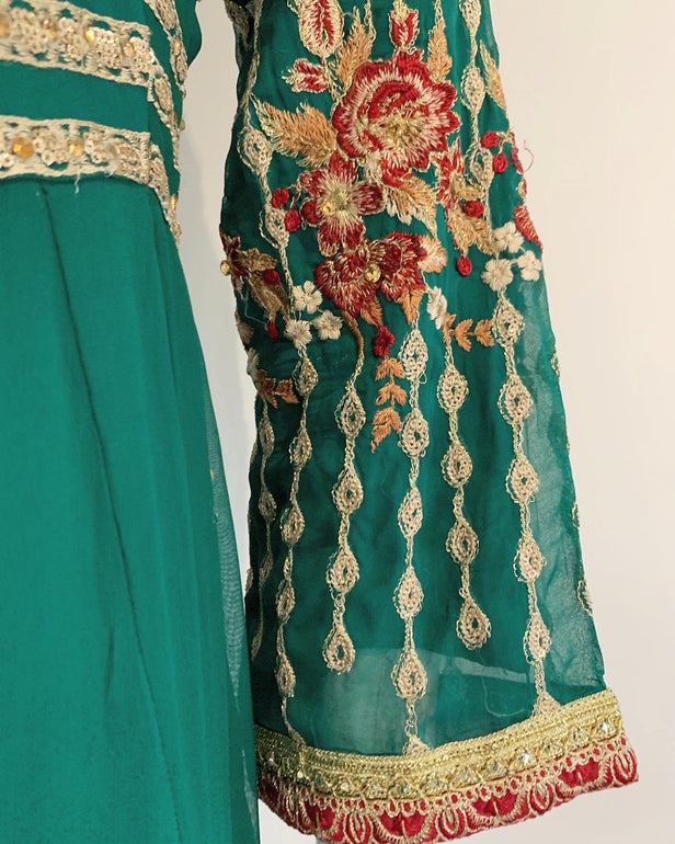 RAFIA Green Ladies Chiffon Jacket with Tail