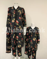 Simrans Girls Digital Black Floral Linen Suit
