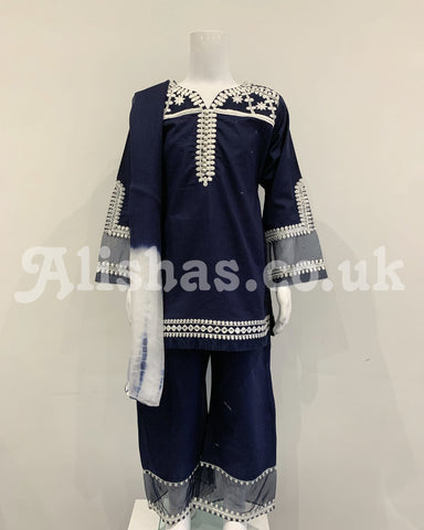 Simrans Navy Girls Embroidered Kameez Suit