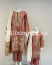 Girls Rose Pink Embroidered Fancy Embroidered Kameez Suit