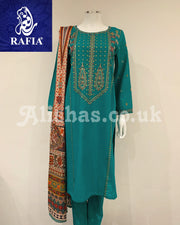 RAFIA Designer Sea Green Premium Khaddar Embroidered Kameez Suit