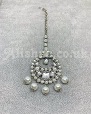 Silver Kundan Style Square Necklace Set