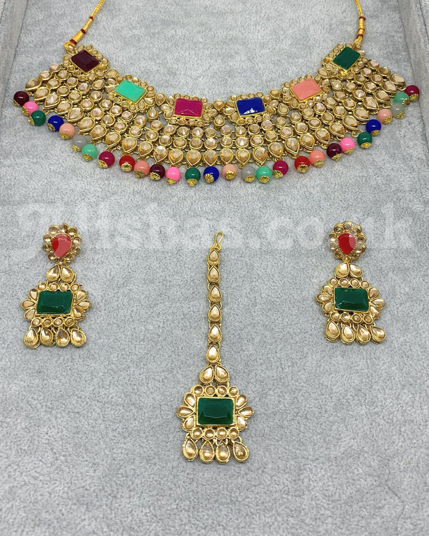 Layered Kundan Style Necklace Set - Multi