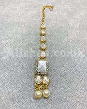Gold Block Stone Necklace Set - Silver