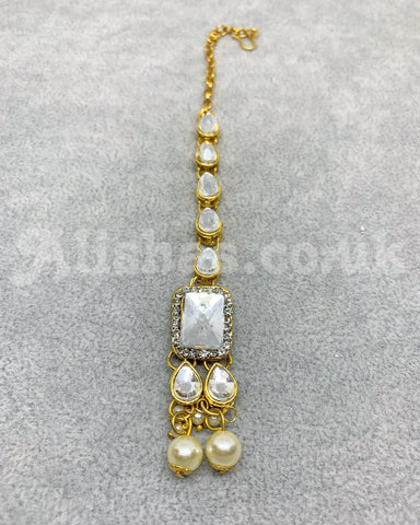 Gold Block Stone Necklace Set - Silver