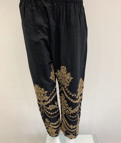 Black Full Embroidered Trousers
