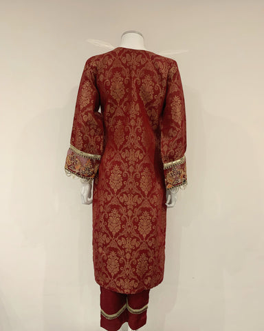Aafreen Ladies Premium Deep Red Fancy Jacquard Kameez Suit
