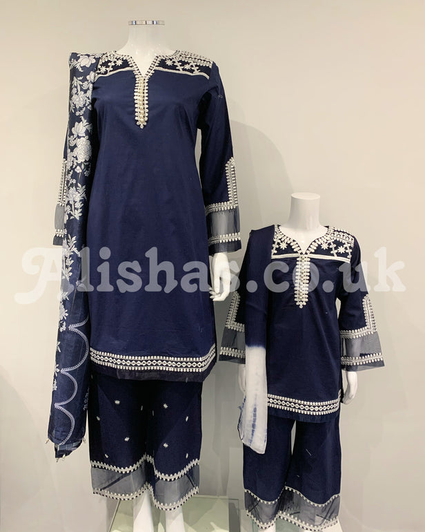 Simrans Navy Girls Embroidered Kameez Suit
