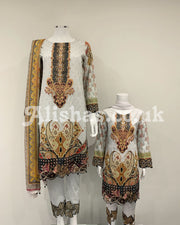 Girls Off White Digital Lawn Suit
