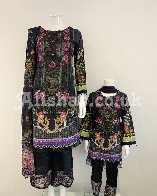 Black Girls Digital Lawn Kameez Suit