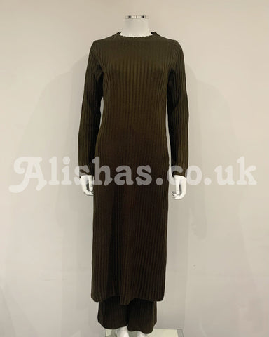 Brown Premium Modest Knitted Super Cosy 2 Pc Co Ord Kameez Suit