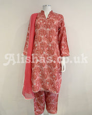 Simrans Blush Curved Printed Linen Suit