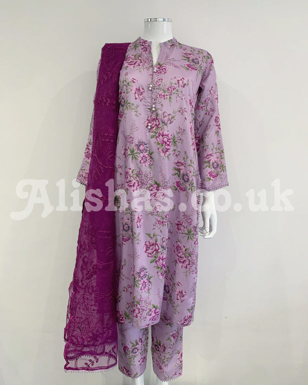 Simrans Purple Floral Digital Viscose Kameez Suit