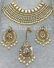 Pale Gold Mirror Beaded Necklace Set
