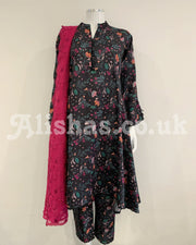 Simrans Black Floral Digital Viscose Dress Suit