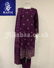RAFIA Designer Plum Premium Khaddar Embroidered Kameez Suit