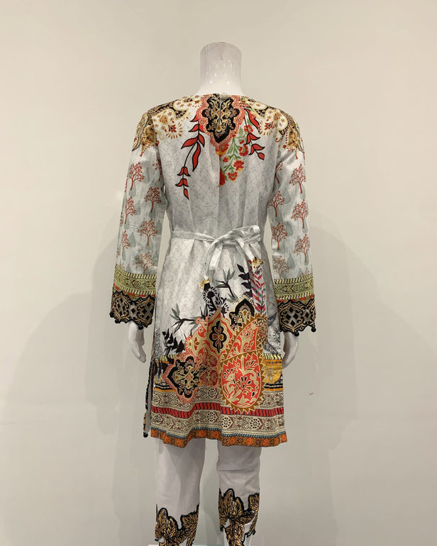 Girls Off White Digital Lawn Suit