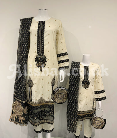 IVANA Designer Ladies Off White and Black Pouch Kameez Suit