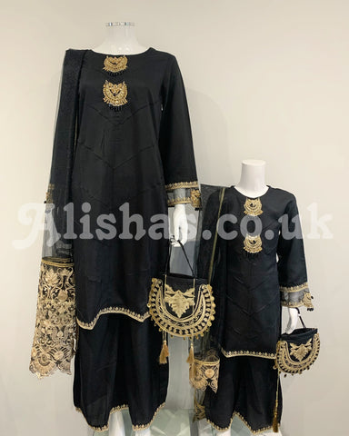 IVANA Girls Designer Black Plazo Majestic Pouch Suit