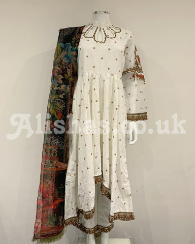 IVANA Designer Ladies White Embellished Dress Tail Suit