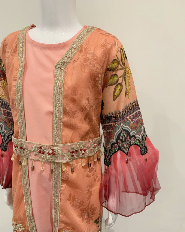 IVANA Girls Designer Peach Jacket Belt Suit
