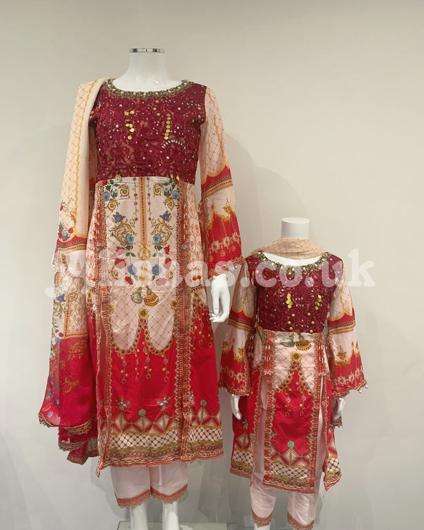 Ivana Designer Girls Red Slit Dress Suit