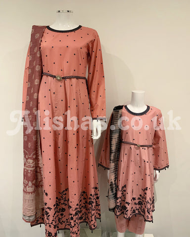 Simrans Blush Girls Belt Embroidered Dress Suit