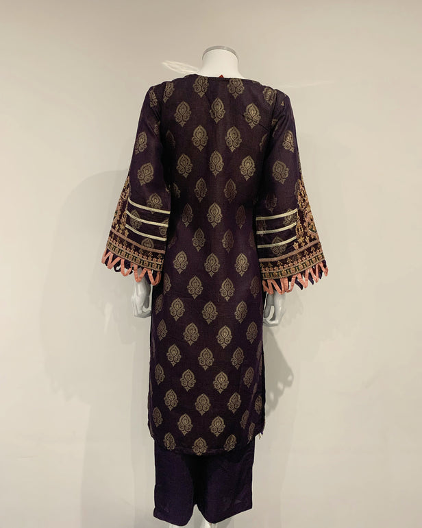 Aafreen Ladies Premium Plum Fancy Jacquard Kameez Suit