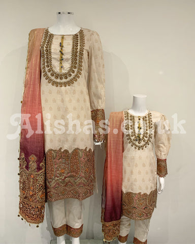 IVANA Designer Girls Beige Embellished Multi Kameez Suit