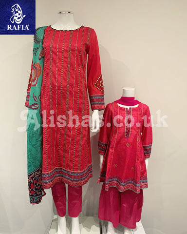 RAFIA Designer Girls Shocking Pink Digital Print Dress Suit