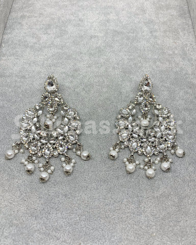 Silver Intricate Kundan and Stone Earring and Tikka Set