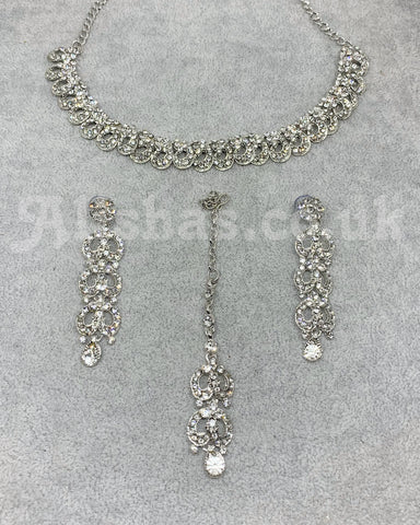 Silver Gem Loop Necklace Set