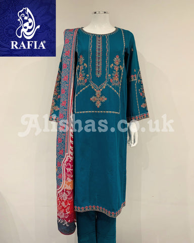 RAFIA Designer Cobalt Blue Premium Khaddar Embroidered Kameez Suit