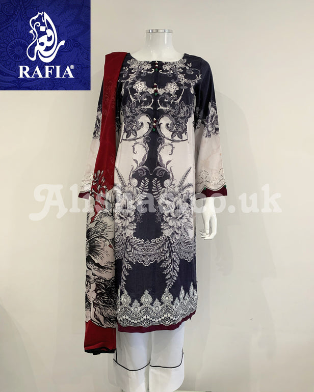 RAFIA Designer Dark Contrast Lawn Kameez Suit