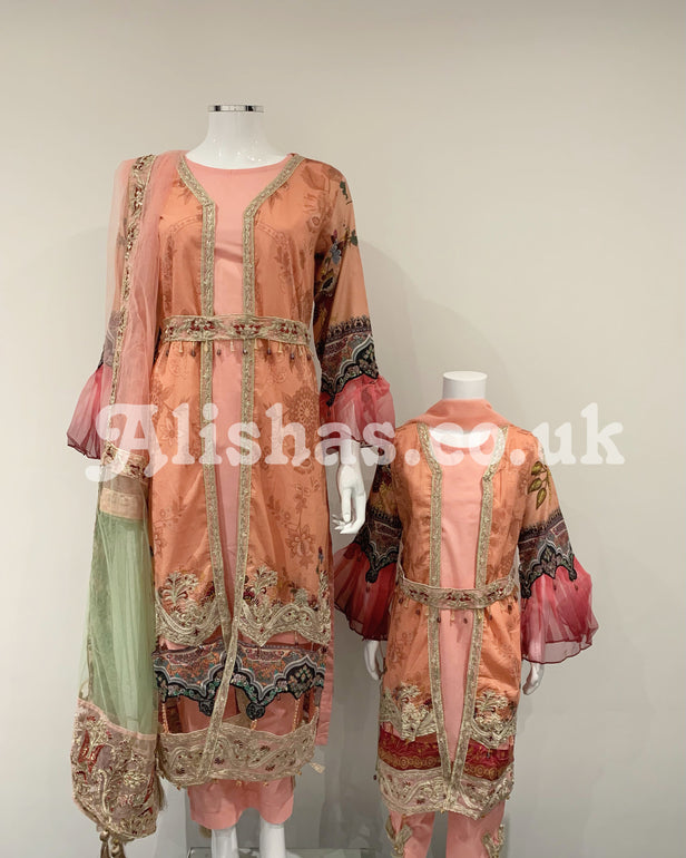 IVANA Girls Designer Peach Jacket Belt Suit