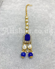 Gold Block Stone Necklace Set - Royal Blue