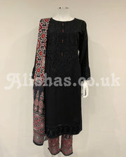 Simrans Black Embroidered Ajrak Linen Suit