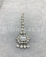 Layered Kundan Style Necklace Set - Silver