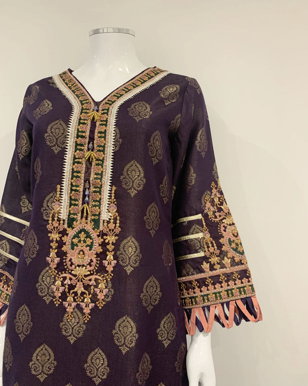 Aafreen Ladies Premium Plum Fancy Jacquard Kameez Suit