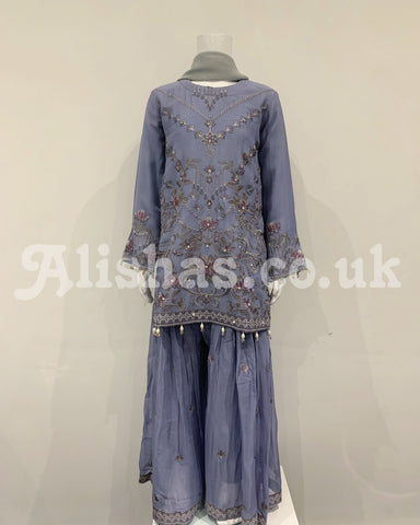 Girls Lilac Fancy Chiffon Embroidered Kameez Suit