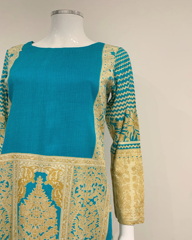 Clasico Elura Turqoise Block Print Linen Suit