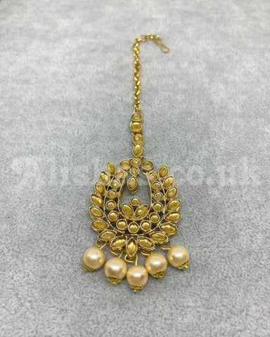 Gold Base Kundan Style Beaded Necklace Set - Gold