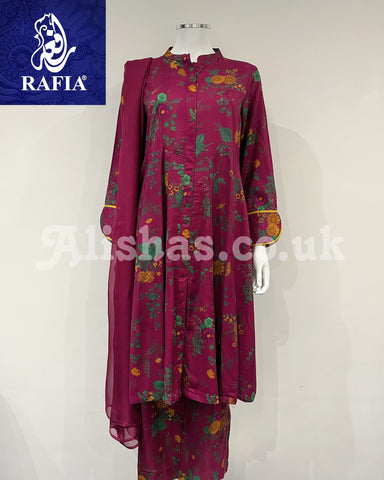 RAFIA Designer Plum Floral Dress Linen Suit