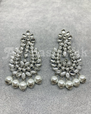 Silver Kundan Style Beaded Necklace Set