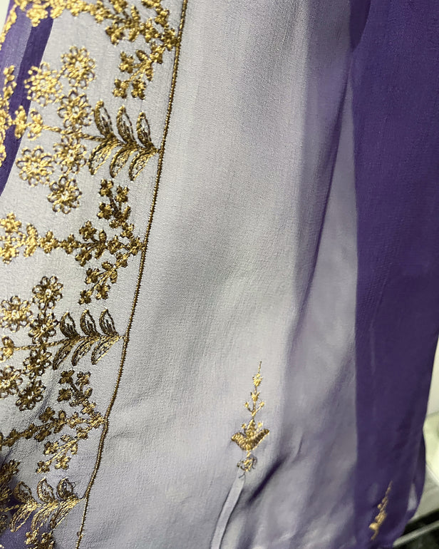 RAFIA Designer Deep Purple Embroidered Linen Suit