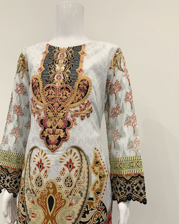 Girls Off White Digital Lawn Suit