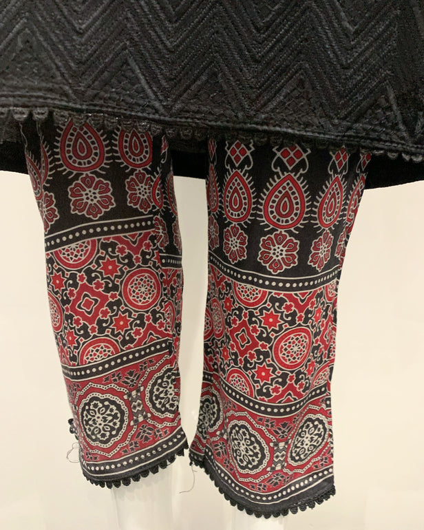 Simrans Black Embroidered Ajrak Linen Suit