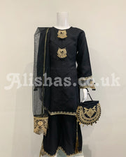 IVANA Girls Designer Black Plazo Majestic Pouch Suit